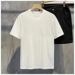 2026 Summer New Trendy Brand Heavyweight 100% Cotton Men's Crew Neck Short Sleeve T-shirt Fashion Casual Print Versatile Top