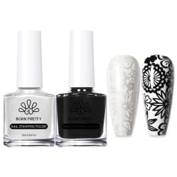 BORN PRETTY 2Pcs/Set 10ML Black White Nail Stamping Polish Varnish Gold Silver for Nail Art Plates Stamp Oil Stamping Series