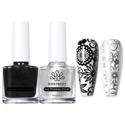 BORN PRETTY 2Pcs/Set 10ML Black White Nail Stamping Polish Varnish Gold Silver for Nail Art Plates Stamp Oil Stamping Series