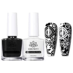 BORN PRETTY 2Pcs/Set 10ML Black White Nail Stamping Polish Varnish Gold Silver for Nail Art Plates Stamp Oil Stamping Series