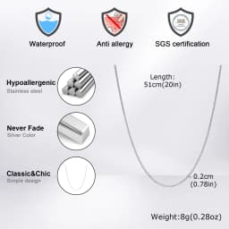 1/2/3MM Thin Chain Necklace for Men Women,Stainless Steel Square Box Chain Link Collars,Male Unisex Jewelry Gift