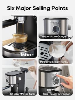 HiBREW Espresso Coffee machine Cafetera Semi Automatic Coffee Maker 20Bar Visual Temperatura H5A
