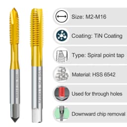 HSS Titanium Coating Screw Tap Drill Bit M2 M2.5 M3 M3.5 M4 M5 M6 M8 M10 M12 Metric Straight Flute Thread Tap Hand Tools