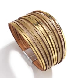 ALLYES Simple Gold Silver Color Leather Bracelets For Women Fashion 2025 Boho Multilayer Strips Wide Wrap Bracelet Jewelry