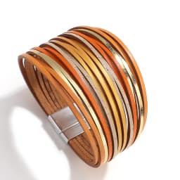ALLYES Simple Gold Silver Color Leather Bracelets For Women Fashion 2025 Boho Multilayer Strips Wide Wrap Bracelet Jewelry