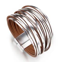 ALLYES Simple Gold Silver Color Leather Bracelets For Women Fashion 2025 Boho Multilayer Strips Wide Wrap Bracelet Jewelry