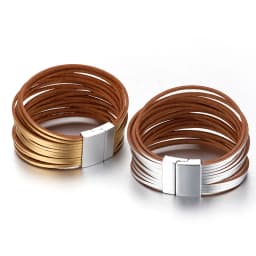 ALLYES Simple Gold Silver Color Leather Bracelets For Women Fashion 2025 Boho Multilayer Strips Wide Wrap Bracelet Jewelry