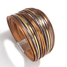 ALLYES Simple Gold Silver Color Leather Bracelets For Women Fashion 2025 Boho Multilayer Strips Wide Wrap Bracelet Jewelry