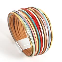 ALLYES Simple Gold Silver Color Leather Bracelets For Women Fashion 2025 Boho Multilayer Strips Wide Wrap Bracelet Jewelry