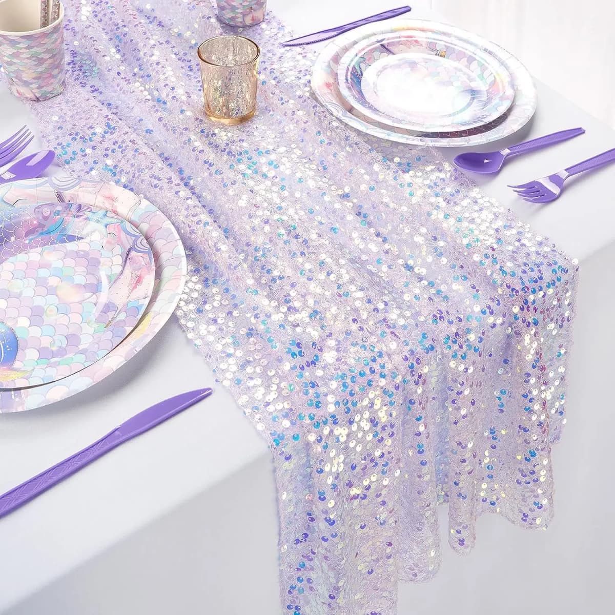 180x30cm Sequined Mermaid Glittering Table Runner Mermaid Girl Party Decor Little Mermaid Girls Birthday Wedding Party Decor