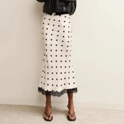 Elegant Polka Dot Skirt For Women Casual High Waist Satin Silk Patchwork Lace Midi Skirts 2026 Y2k Vintage Female Streetwear