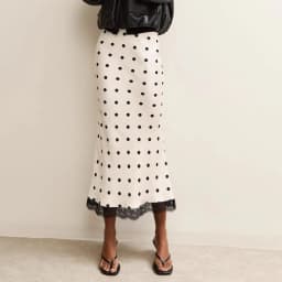 Elegant Polka Dot Skirt For Women Casual High Waist Satin Silk Patchwork Lace Midi Skirts 2026 Y2k Vintage Female Streetwear