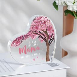 2D Heart Acrylic Mother's Day Gift Cherry Blossom & German Engraving Holiday & Photo Decor Collectible