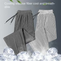 2026 Summer Ice Silk Ultra-thin Pants Men's Loose Straight Section Drape Ice Silk Pants Wide Leg Sports Casual Pants Fits