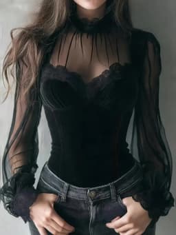 Women's Spring/Fall 2026 New Arrival Elegant Lace-Panel Cutout Bell-Sleeve Tie-Waist Top Everyday Lace-Panel Design