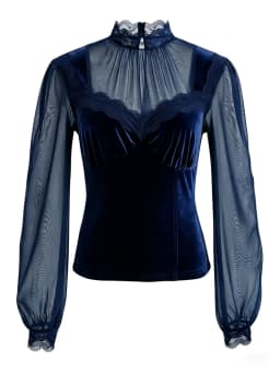 Women's Spring/Fall 2026 New Arrival Elegant Lace-Panel Cutout Bell-Sleeve Tie-Waist Top Everyday Lace-Panel Design