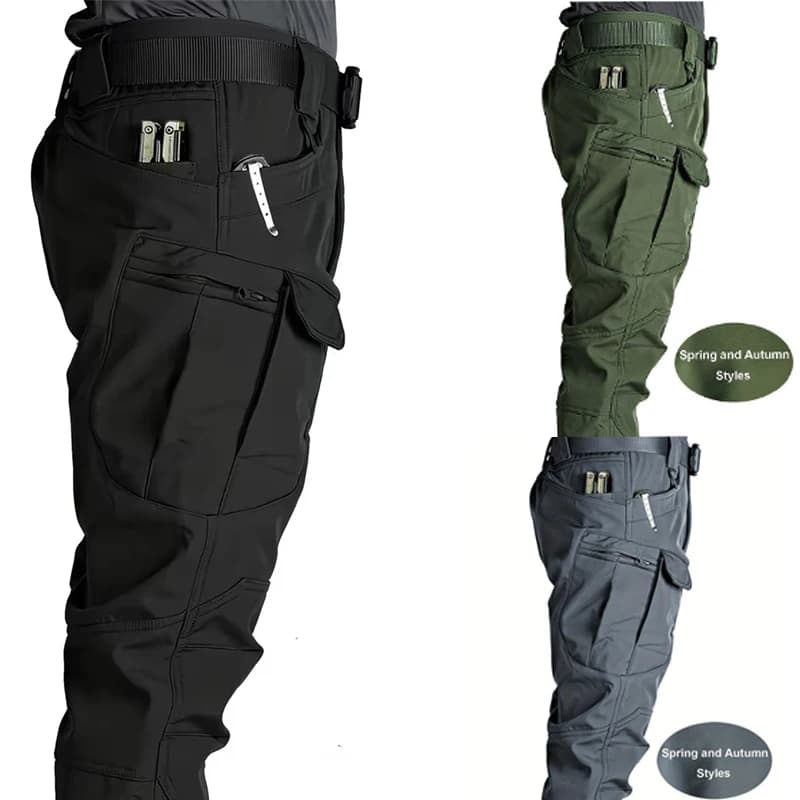 Men's Multi-Pocket Cargo Pants - Stretchy Breathable Fabric | Machine Washable Regular Fit Softshell Pants | Outdoor Casual Long