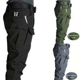 Men's Multi-Pocket Cargo Pants - Stretchy Breathable Fabric | Machine Washable Regular Fit Softshell Pants | Outdoor Casual Long