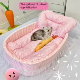 Cute Lace-Trimmed Pet Cat Princess Sofa Bed For Four Seasons Washable and Removable Soft Plush Oval for Small Dogs/Cats