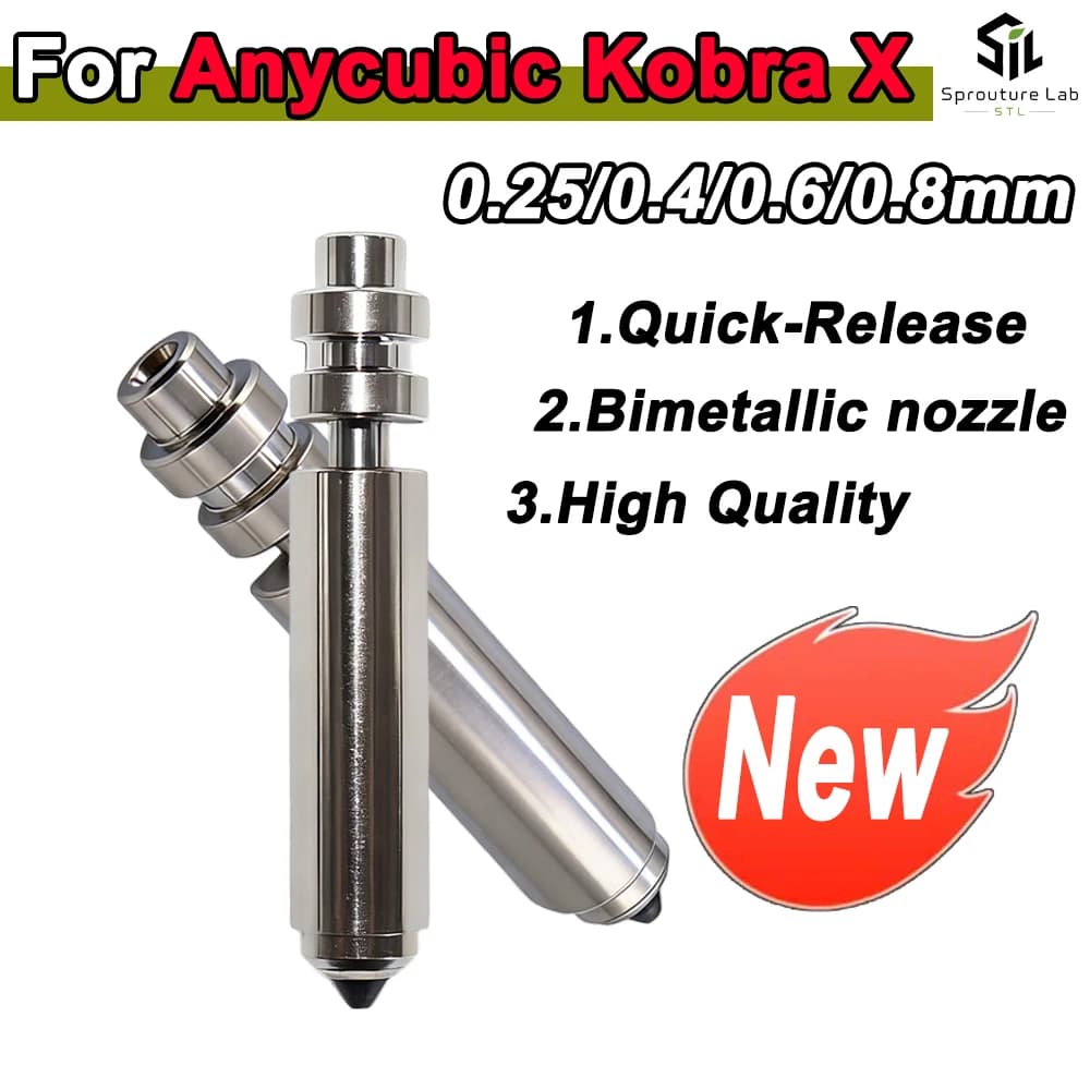 For Anycubic Kobra X Nozzle KX Bimetal Nozzles 0.25/0.6/0.8/0.4mm One-piece Hotend Nozzle Resistant 300℃ For KobraX 3D Printer