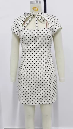 Cut Out Front Bow Tie Mini Dress, Women's Polka Dot Short Sleeve Bodycon Dress, Spring Summer Sexy Fashion Party Dress