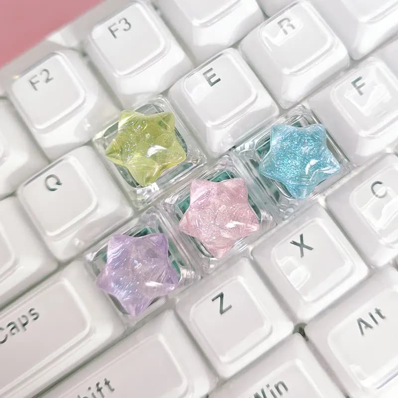 4pc Personalized Backlit Star Glitter Keycap Transparent Cute WASD Direction Key for Mechanical Keyboard Game Office Accessories