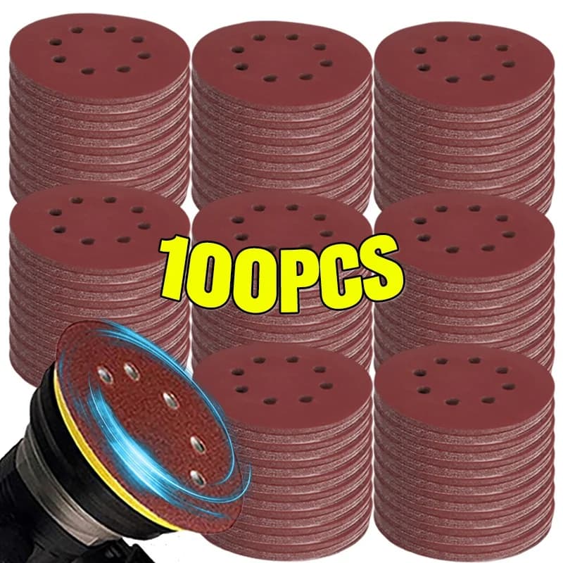 100PCS Sanding Discs 8 Hole Hook And Loop Adhesive Sandpaper 125mm 80~3000 Grits For Random Orbital Sander Abrasive Sheets Tools