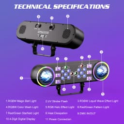Leleght Dual-Head 7-in-1 RGBW LED Light Stand Kit with 3-Section Telescopic Tripod and Carry Bag DMX512 for Stage Party DJ