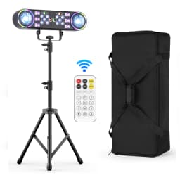Leleght Dual-Head 7-in-1 RGBW LED Light Stand Kit with 3-Section Telescopic Tripod and Carry Bag DMX512 for Stage Party DJ