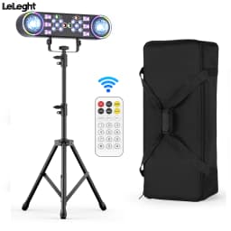 Leleght Dual-Head 7-in-1 RGBW LED Light Stand Kit with 3-Section Telescopic Tripod and Carry Bag DMX512 for Stage Party DJ