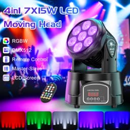 LeLeght 2Pcs 7x15W LED Moving Head Light 4 IN 1 RGBW DMX512 Professional Stage Effect Wash Light for DJ Party Music Dance Club