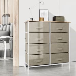 Chest of Drawers, Fabric Drawers Storage Unit with Wooden Top and Metal Frame, Cloth Storage Organizer for Bedroom Living Room