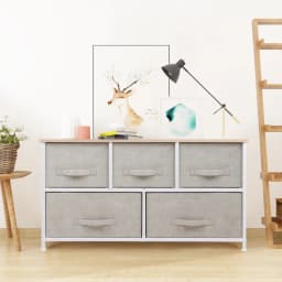 Chest of Drawers, Fabric Drawers Storage Unit with Wooden Top and Metal Frame, Cloth Storage Organizer for Bedroom Living Room