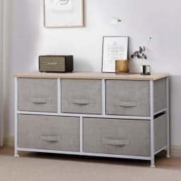 Chest of Drawers, Fabric Drawers Storage Unit with Wooden Top and Metal Frame, Cloth Storage Organizer for Bedroom Living Room