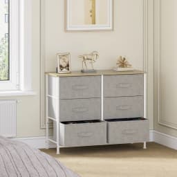 Chest of Drawers, Fabric Drawers Storage Unit with Wooden Top and Metal Frame, Cloth Storage Organizer for Bedroom Living Room