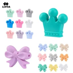 LOFCA Silicone Crown Beads 10pcs Bow Tie Beads BPA Free Food Grade Silicone Beads Necklace Keychain Jewelry Accessories
