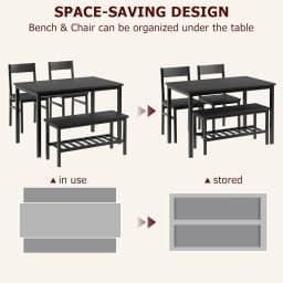 Modern Dining Room Table Set with Storage Racks Home Dining Table Set for 4 with Bench, Kitchen Table and Chairs Set