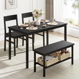 Modern Dining Room Table Set with Storage Racks Home Dining Table Set for 4 with Bench, Kitchen Table and Chairs Set