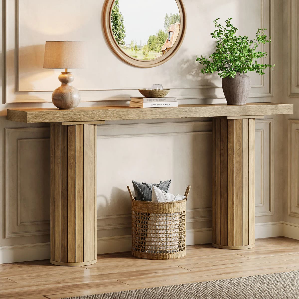 Tribesigns 63-Inch Farmhouse Extra Long Console Table, Wooden Rectangular Foyer Sofa Table Behind The Couch, Entryway Table