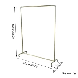 Gold Free Standing Coat Rack 100lbs Capacity Industrial Clothing Rack Heavy Duty Garment Rail with Wheels for Store Bedroom