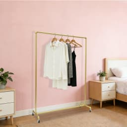 Gold Free Standing Coat Rack 100lbs Capacity Industrial Clothing Rack Heavy Duty Garment Rail with Wheels for Store Bedroom