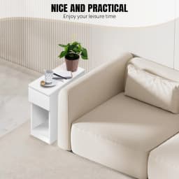 EFAN Narrow Side Table Slim End Table with Open Shelf & Drawer, Sofa Bedside Thin Table for Small Spaces Nightstand, 34x20x60cm