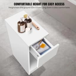EFAN Narrow Side Table Slim End Table with Open Shelf & Drawer, Sofa Bedside Thin Table for Small Spaces Nightstand, 34x20x60cm