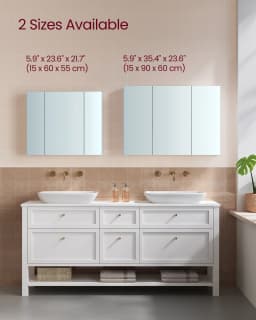 VASAGLE Wall Cabinet with Mirror, 3-Door Storage Unit, Bathroom Mirror Cabinet, 15 x 90 x 60 cm, with Adjustable Shelf