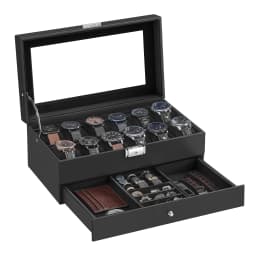 SONGMICS Watch Box, Watch Case with Glass Lid, 2-Tier Watch Display Case for 12 Watches, Lockable, 1 Drawer, Bracelets