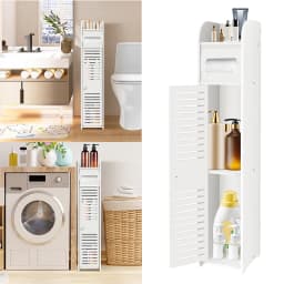 BRIEFNESS Bathroom Organizer Cabinet 3 Tier Tall Slim with Door Shelves, Waterproof Storage for Bathroom Kitchen, Space Saver