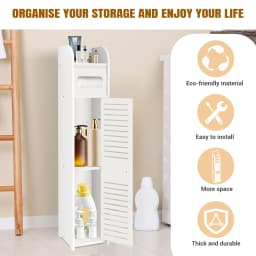 BRIEFNESS Bathroom Organizer Cabinet 3 Tier Tall Slim with Door Shelves, Waterproof Storage for Bathroom Kitchen, Space Saver