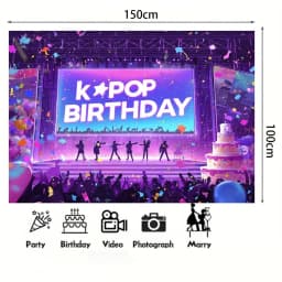 Neon Happy Birthday Banner Couplet Porch Backdrop, Music Theme Party Decor & Photo Props for Girls Birthday Party Favors