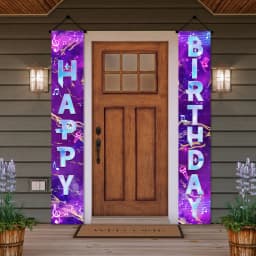 Neon Happy Birthday Banner Couplet Porch Backdrop, Music Theme Party Decor & Photo Props for Girls Birthday Party Favors
