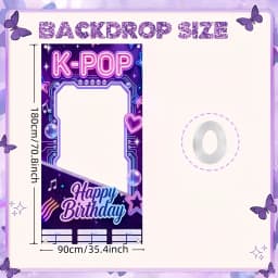 Neon Happy Birthday Banner Couplet Porch Backdrop, Music Theme Party Decor & Photo Props for Girls Birthday Party Favors